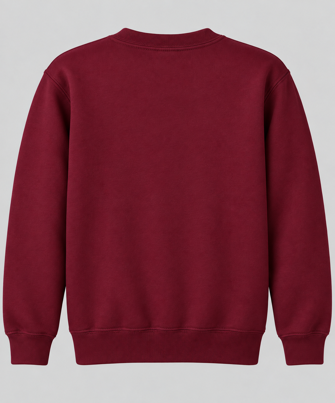 Plain rear view of the youth crewneck sweatshirt; no back print
