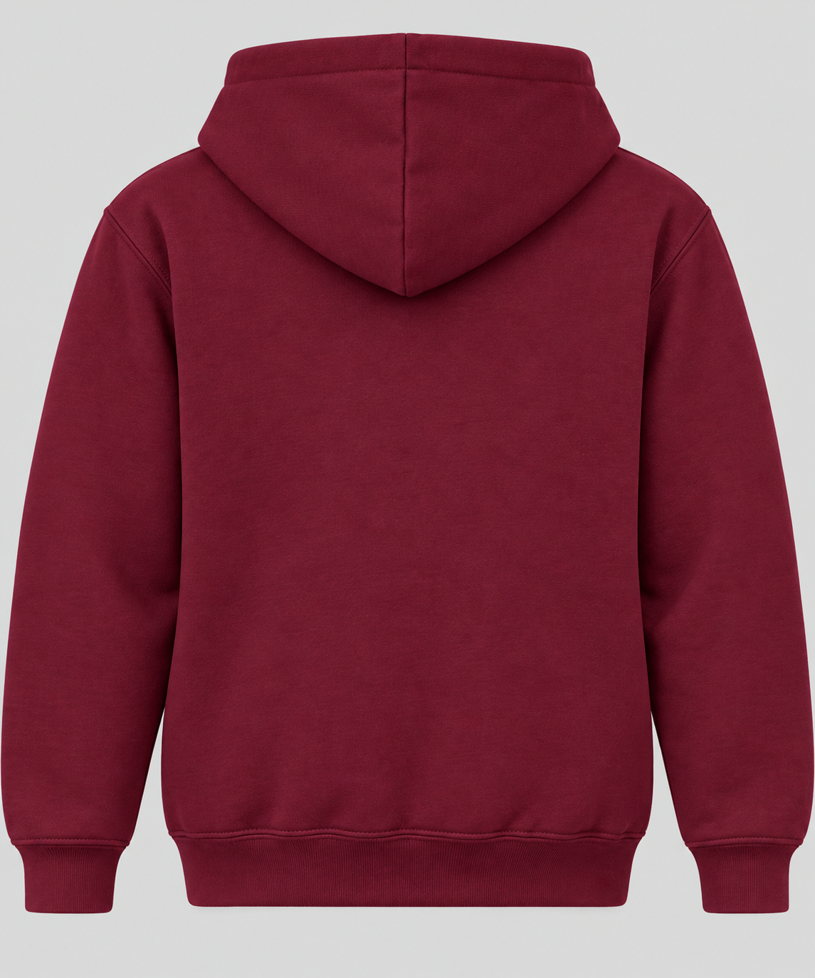 Plain rear view of the youth pullover hoodie; no back print