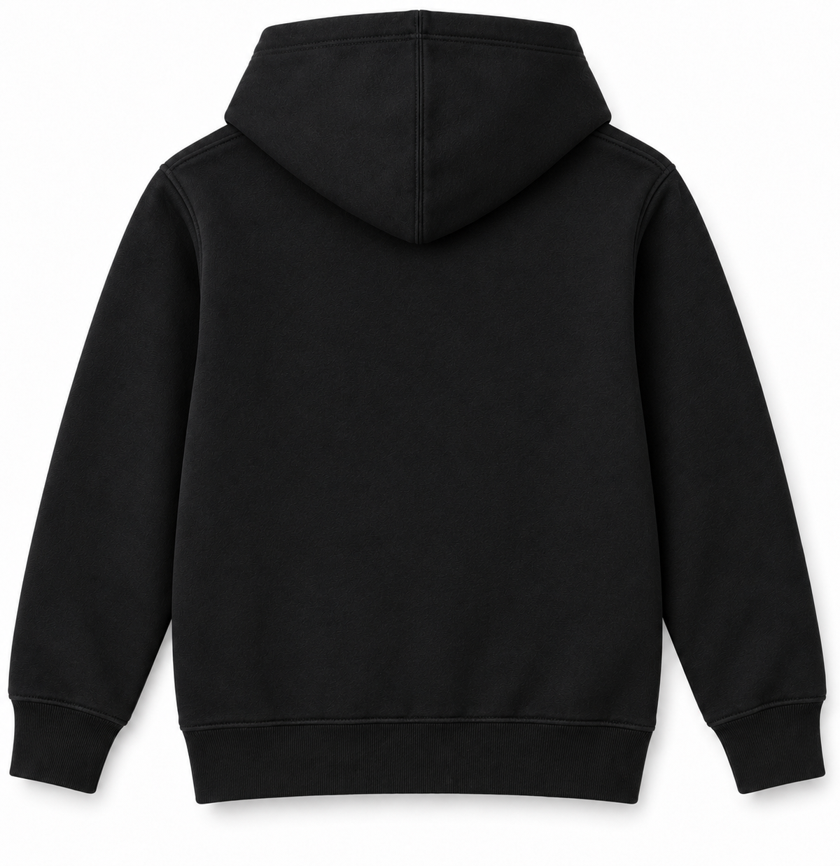 Black youth full-zip hoodie plain rear view; no back print