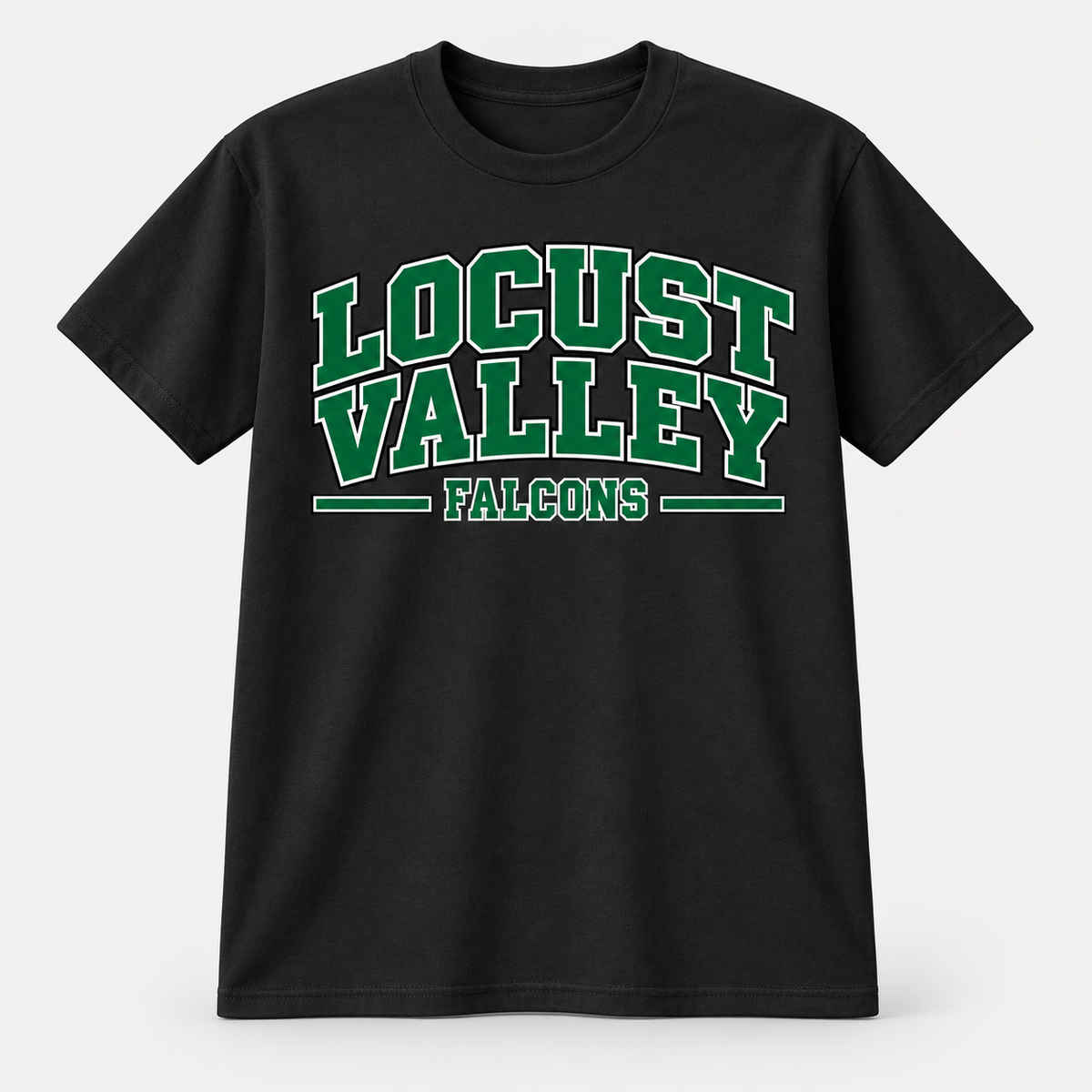 Digital mockup: Black Locust Valley Heritage Varsity Tee, front view