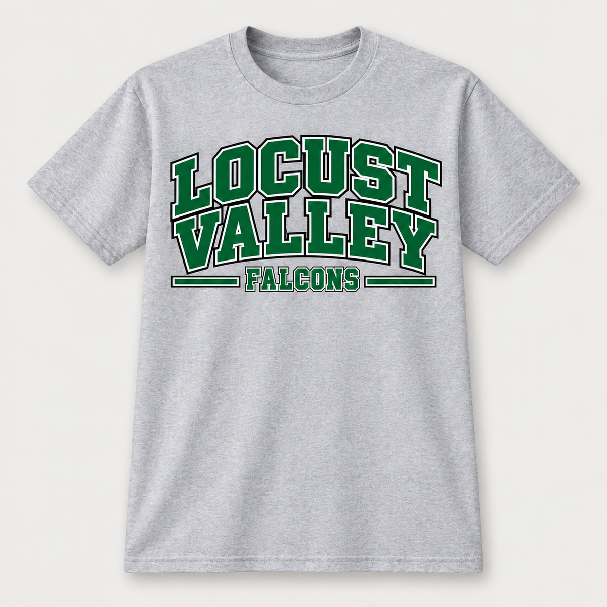 Digital mockup: Sport Grey Locust Valley Heritage Varsity Tee, front view