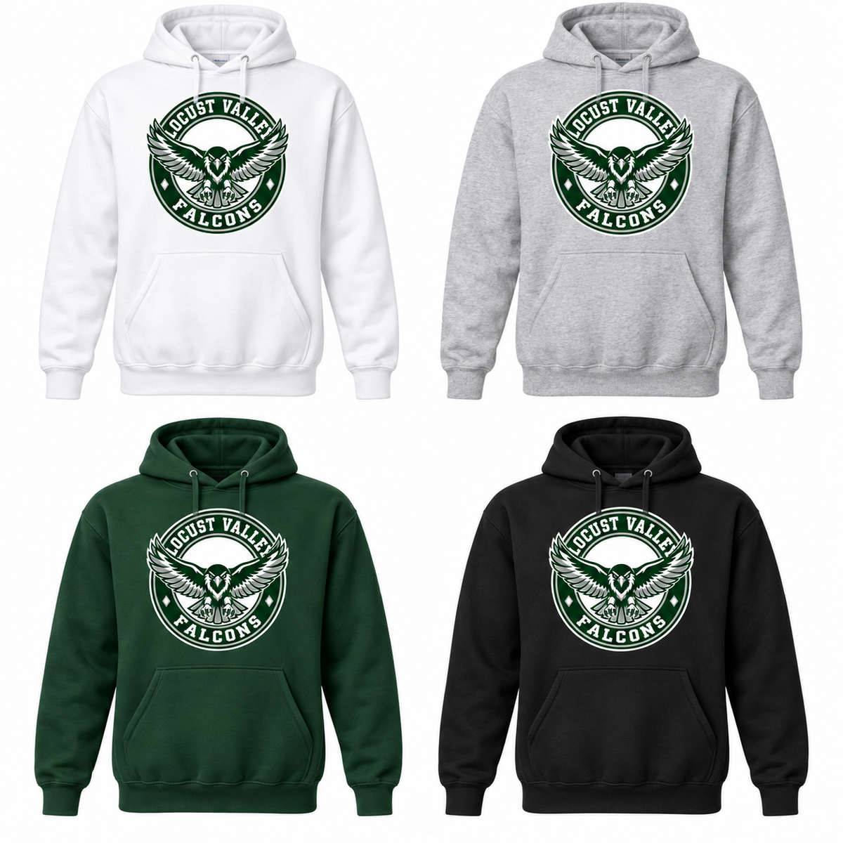 Locust Valley Flight Seal Hoodie: White, Sport Grey, Forest, Black; front DTF print