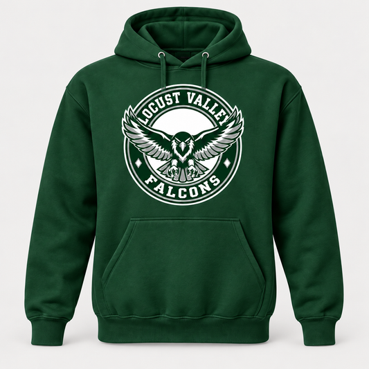 Digital mockup: Forest Locust Valley Flight Seal Hoodie, front view