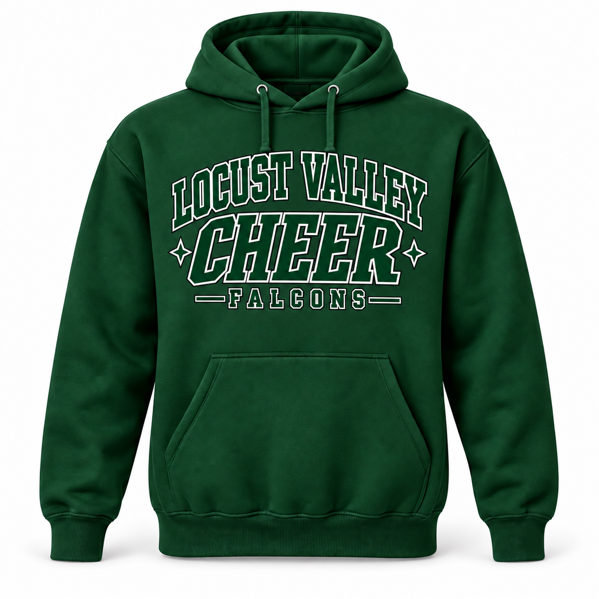 Locust Valley Cheer Varsity Pullover Hoodie — Forest digital mockup