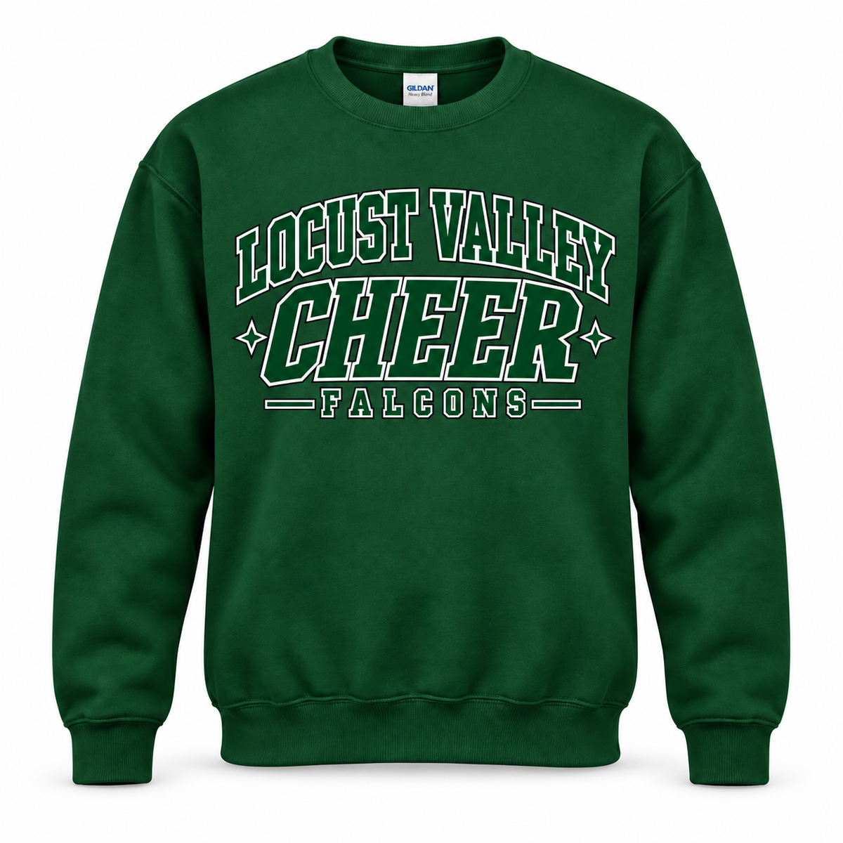 Forest Locust Valley Cheer varsity crewneck digital mockup