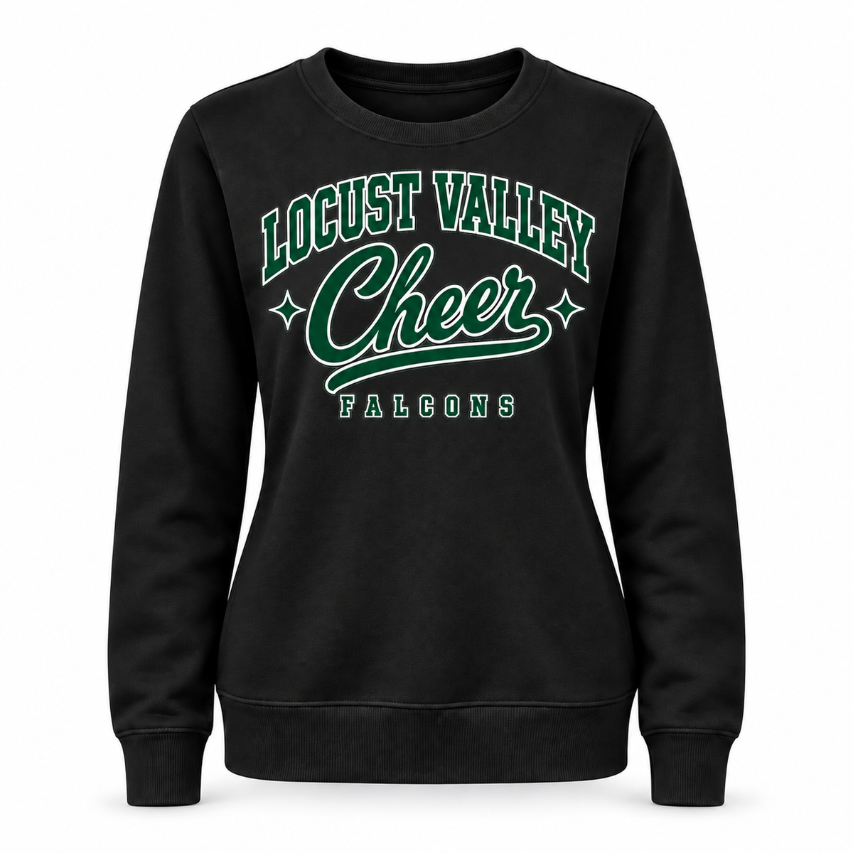 Locust Valley Cheer Women's Script Crewneck — Black digital mockup