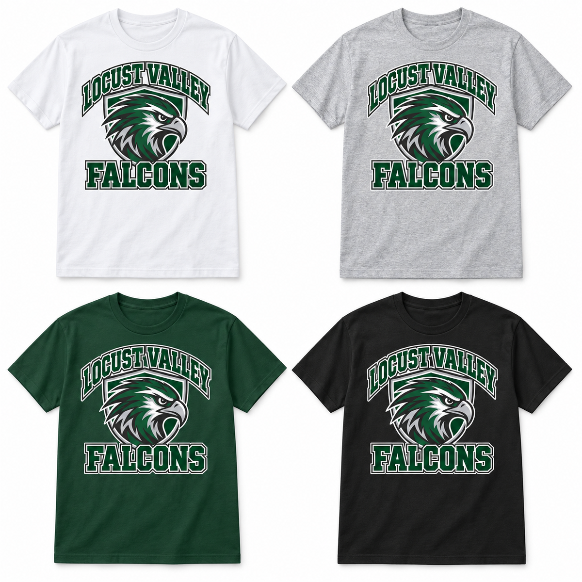 Locust Valley Falcon Shield Tee in White, Sport Grey, Forest Green and Black