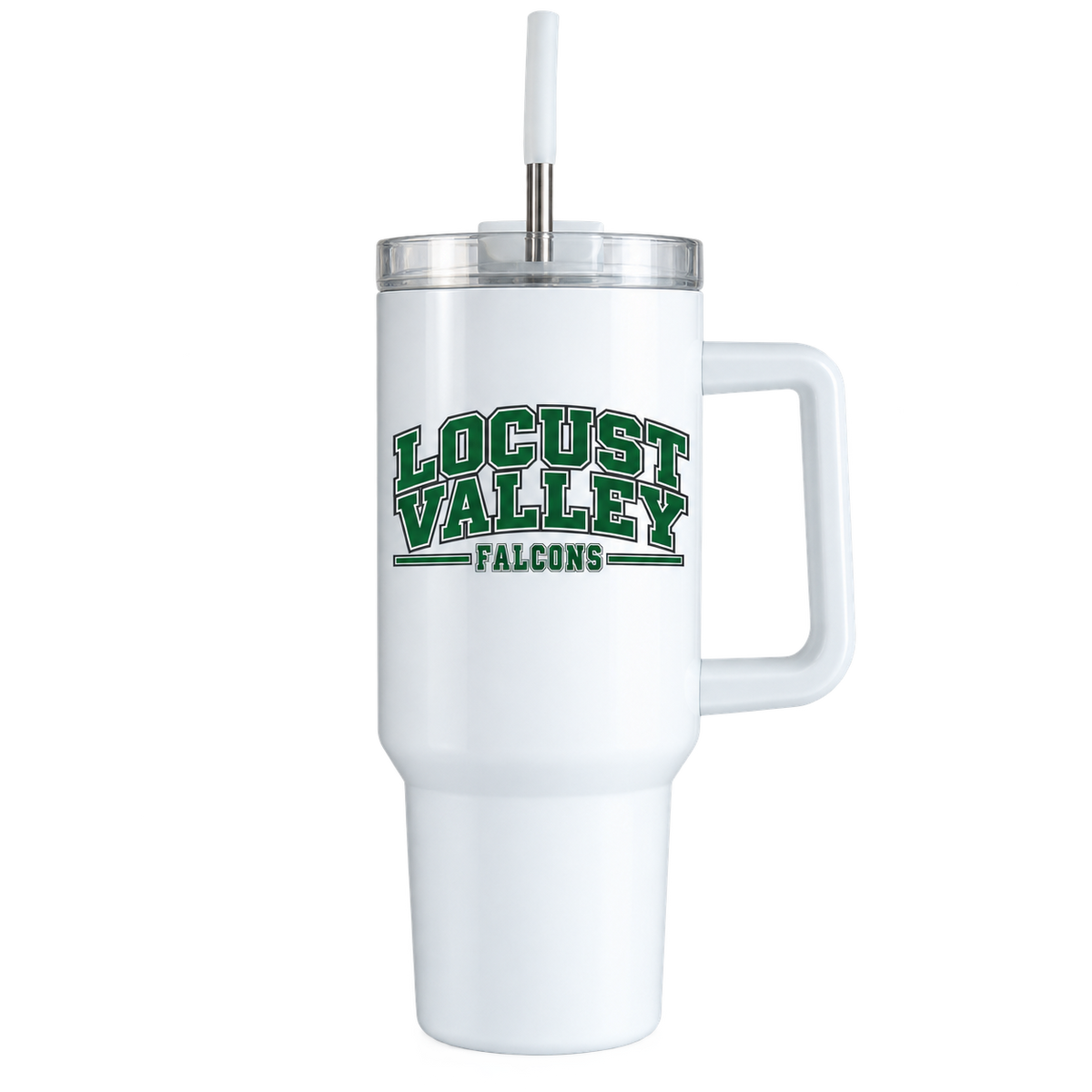 Locust Valley Heritage Varsity 40 oz white handled tumbler mockup