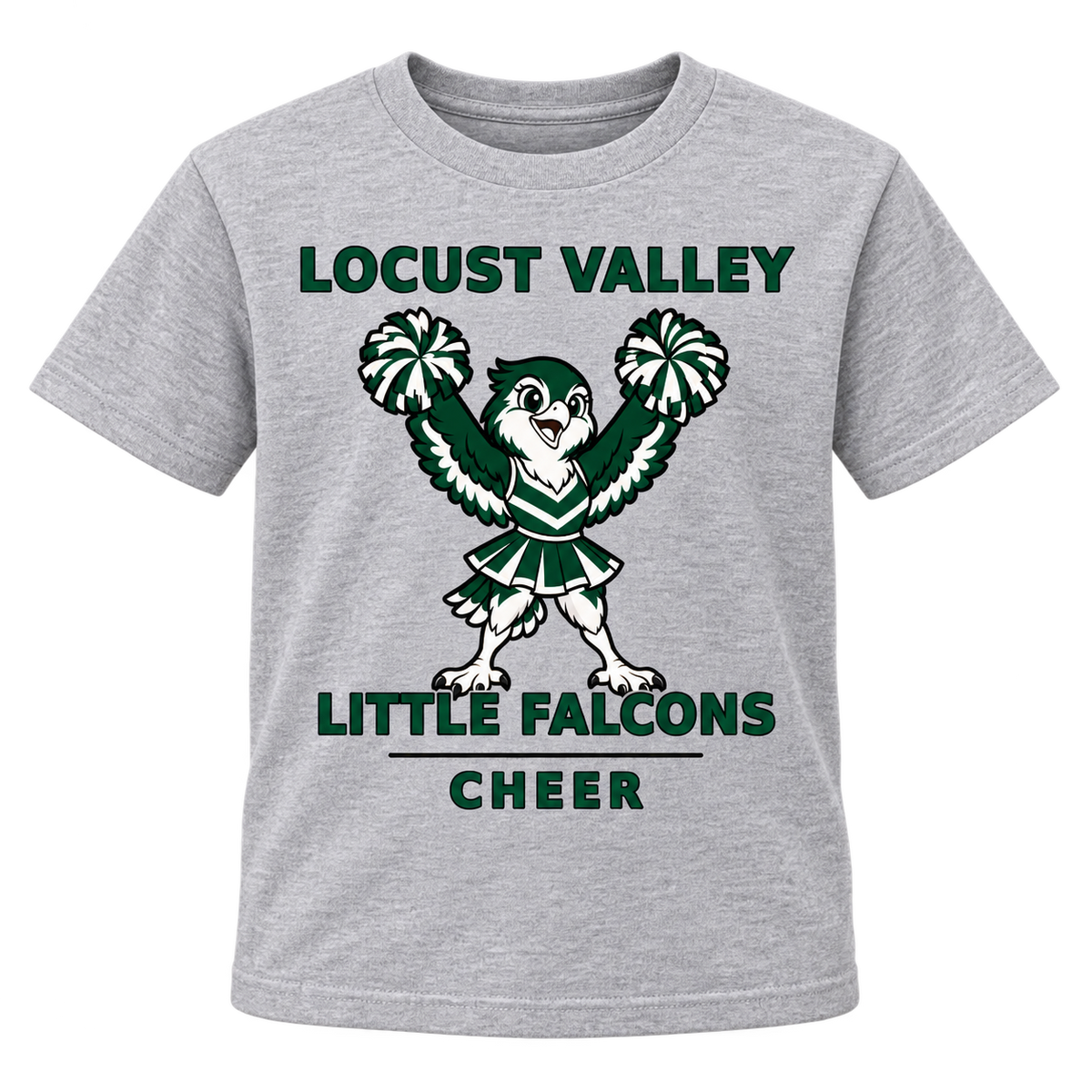 Locust Valley Little Falcons Cheer youth T-shirt in sport grey, front view