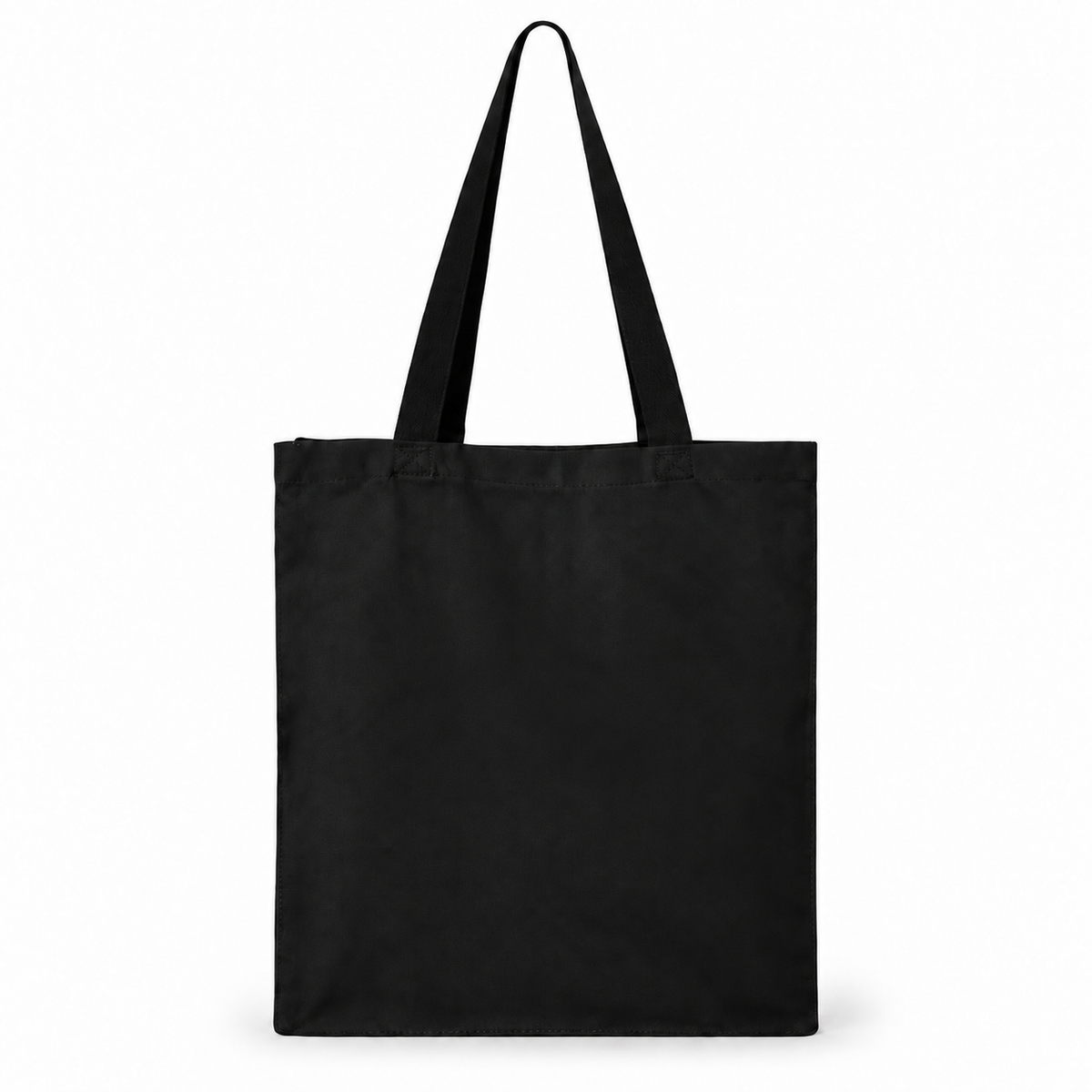 Digital mockup: plain black reverse of Locust Valley Q125300 cotton-canvas tote with two web handles