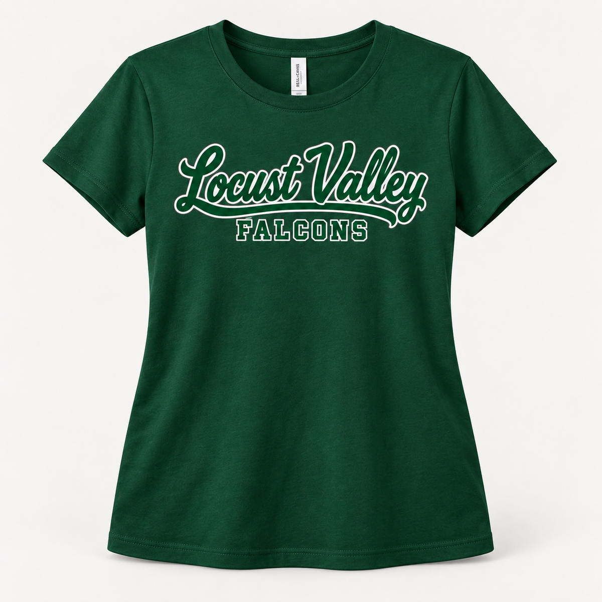Digital mockup: Forest Locust Valley Women's Sideline Script Relaxed Tee, front view