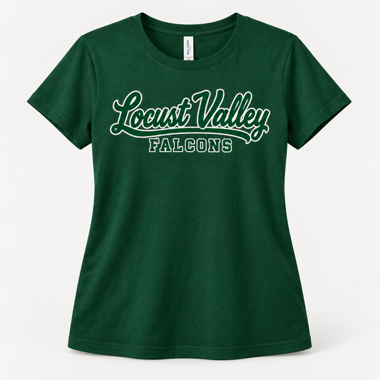 Digital mockup: Forest Locust Valley Women's Sideline Script Relaxed Tee, front view