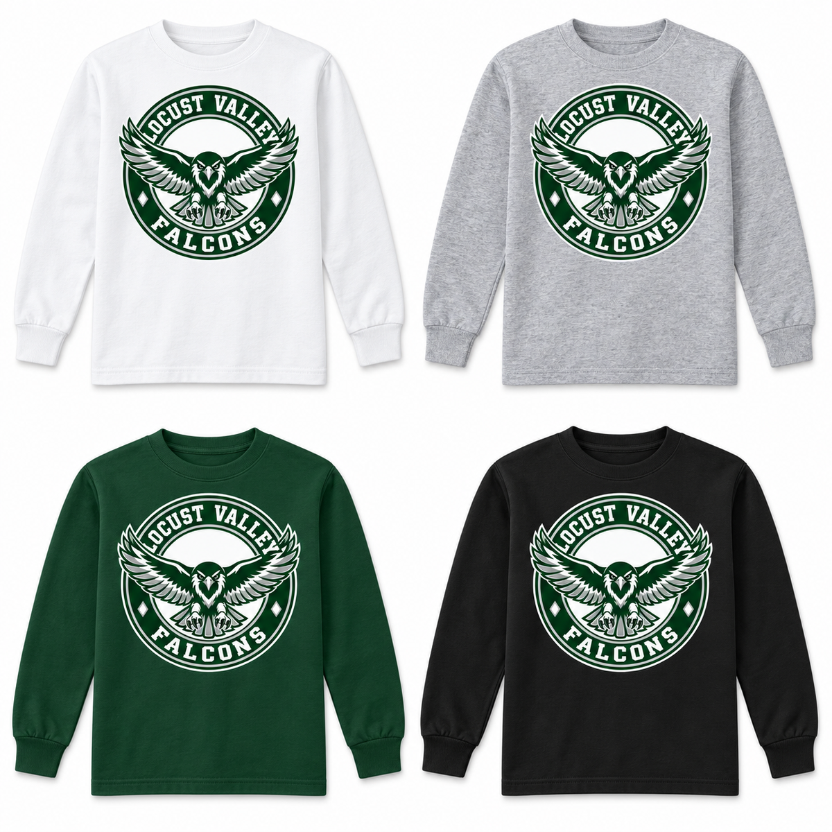 Locust Valley Youth Flight Seal Long Sleeve: White, Sport Grey, Forest Green, Black; front DTF print
