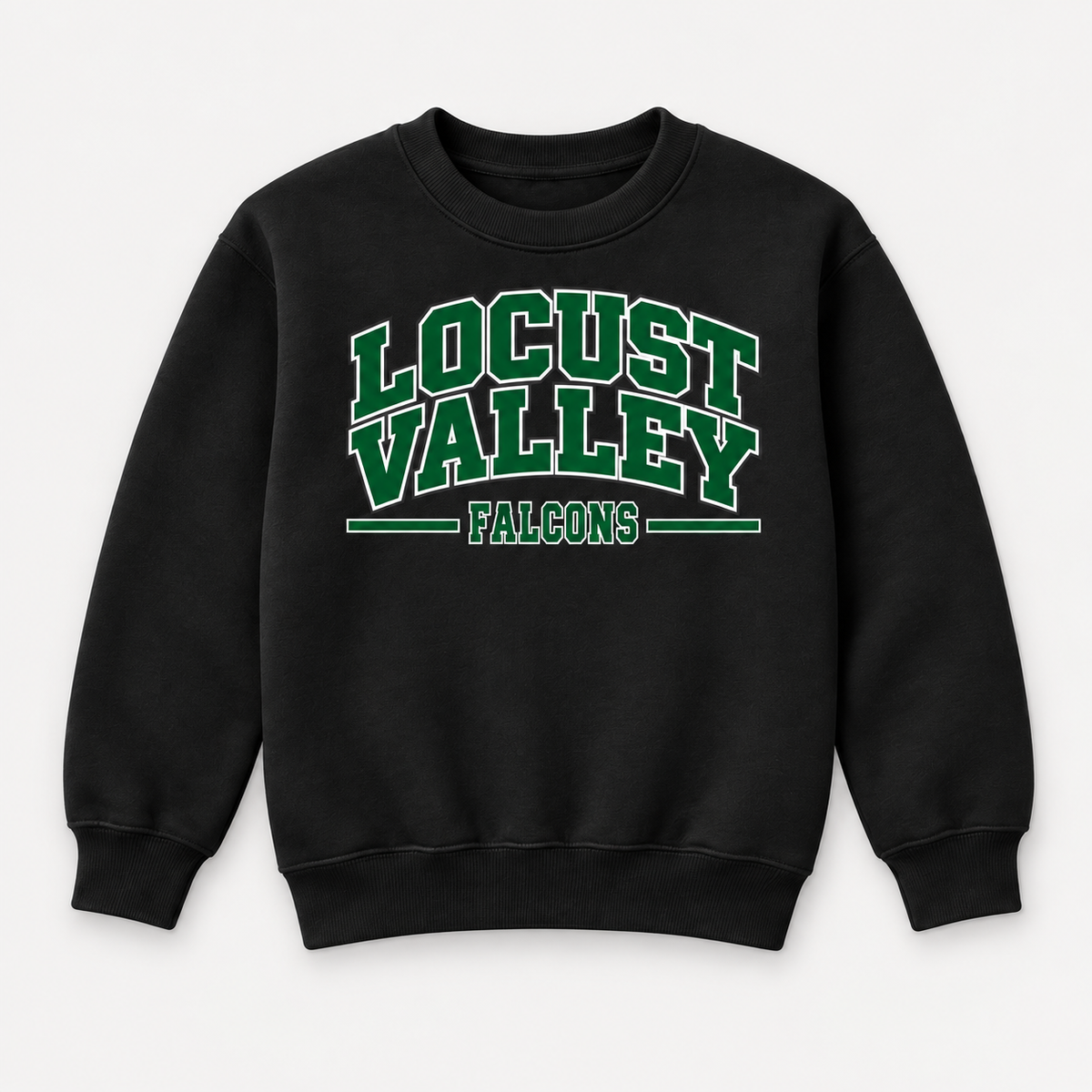 Digital mockup: Black Locust Valley Youth Heritage Varsity Crewneck, front view