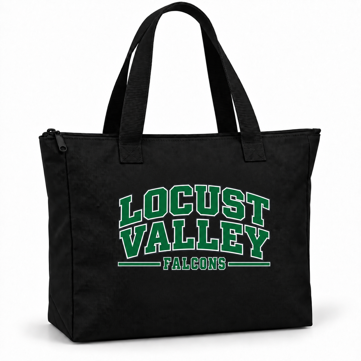 Locust Valley Heritage Varsity zip bag in black — digital mockup