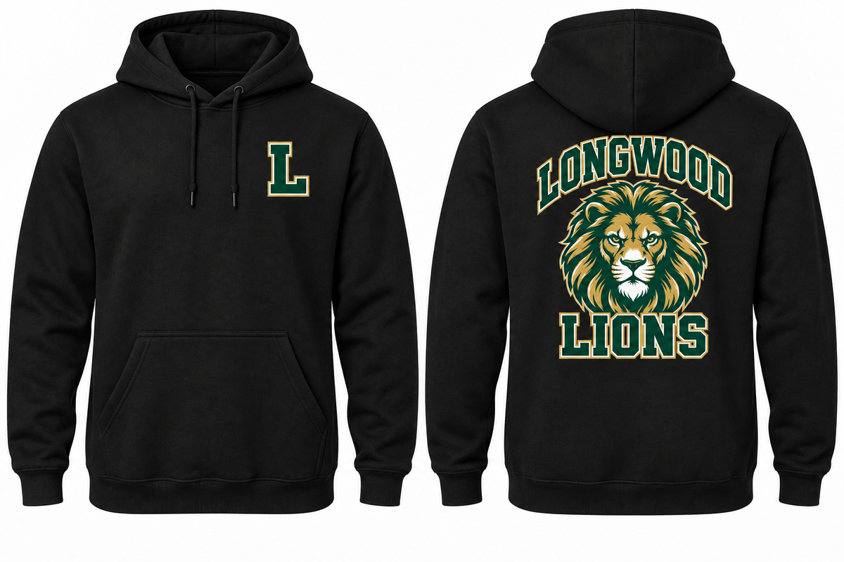 LONGWOOD LIONS black hoodie front and back