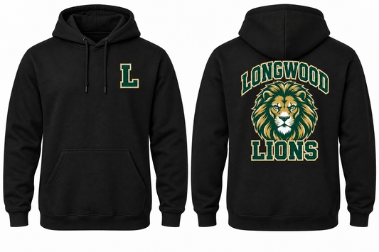 LONGWOOD LIONS black hoodie front and back