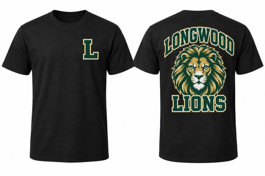 LONGWOOD LIONS black tee front and back