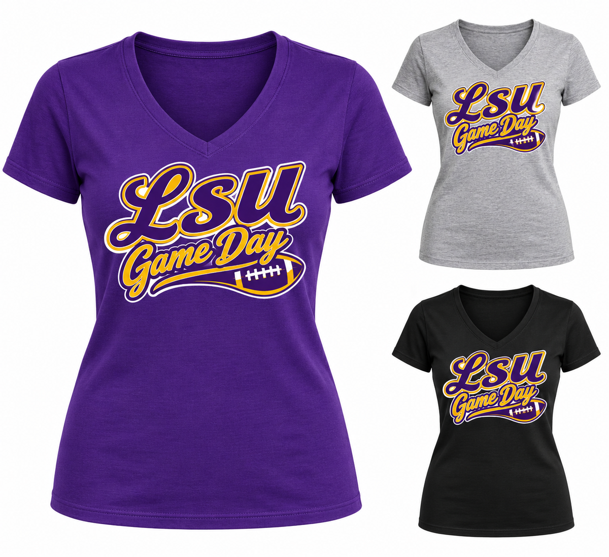 LSU Women's Game Day Script V-Neck T-Shirt — product thumbnail