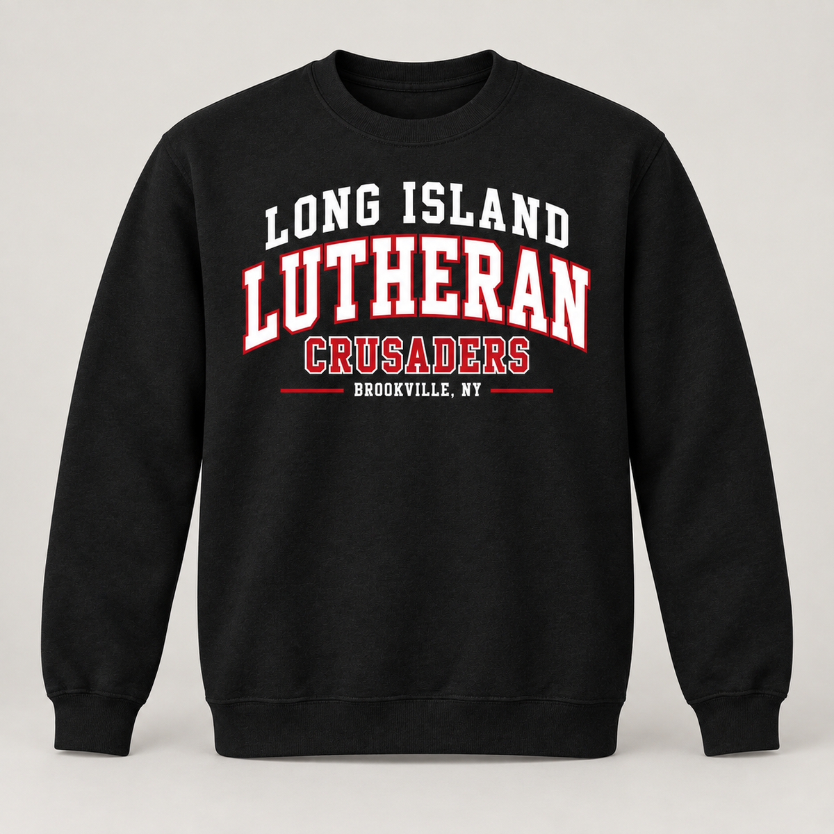 Long Island Lutheran Crusaders Collegiate Crewneck Sweatshirt, Black, collegiate front print