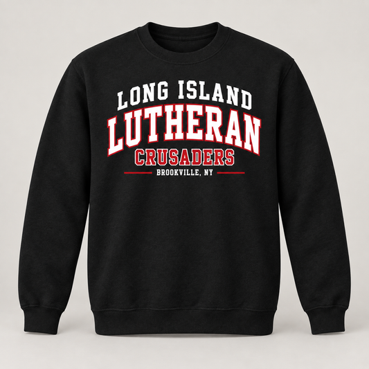 Long Island Lutheran Crusaders Collegiate Crewneck Sweatshirt, Black, collegiate front print