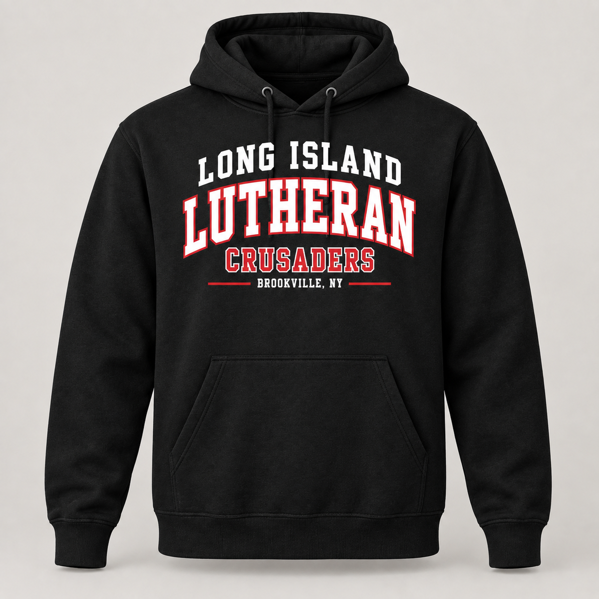 Long Island Lutheran Crusaders Collegiate Pullover Hoodie, Black, collegiate front print