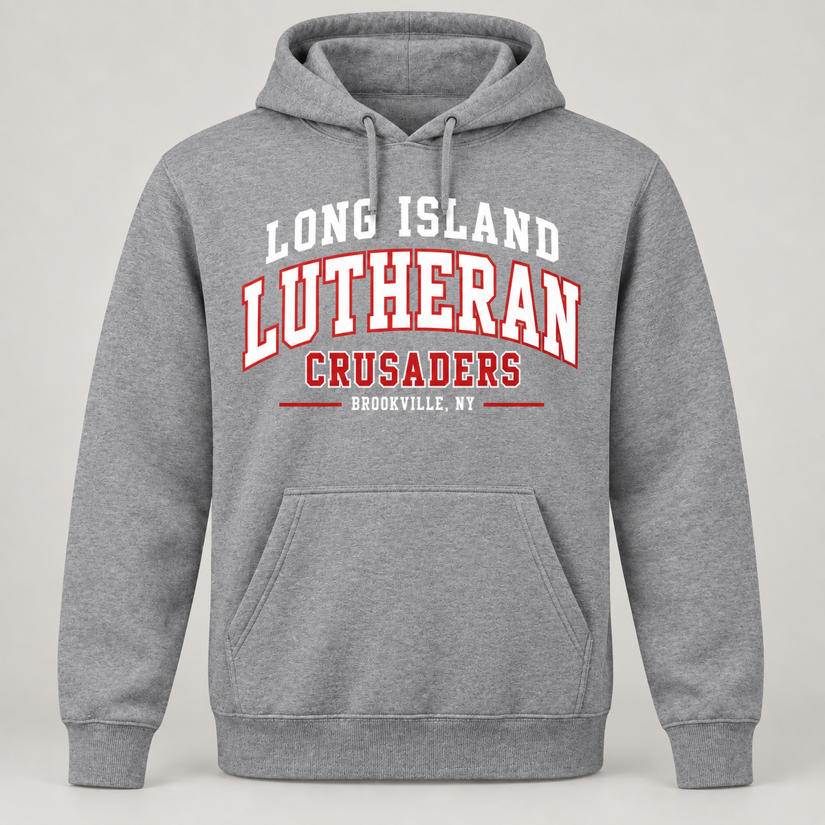 Long Island Lutheran Crusaders Collegiate Pullover Hoodie, Heather Gray, collegiate front print