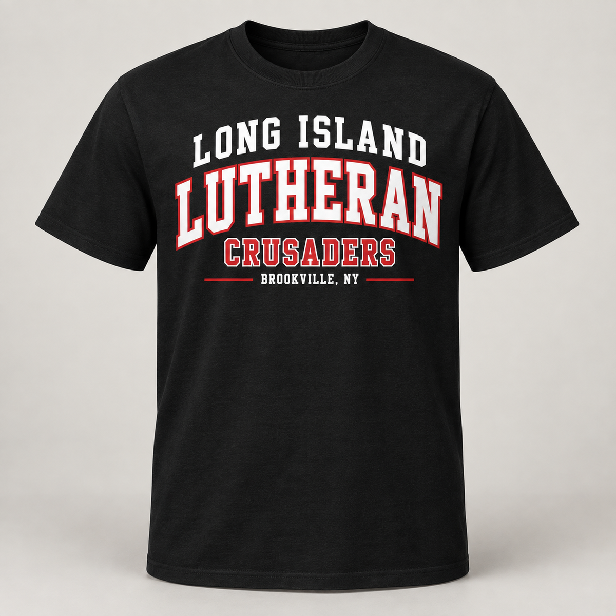 Long Island Lutheran Crusaders Collegiate T-Shirt, Black, collegiate front print