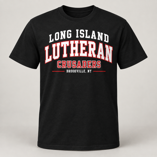 Long Island Lutheran Crusaders Collegiate T-Shirt, Black, collegiate front print