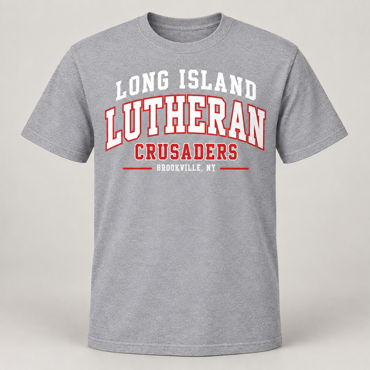 Long Island Lutheran Crusaders Collegiate T-Shirt, Heather Gray, collegiate front print