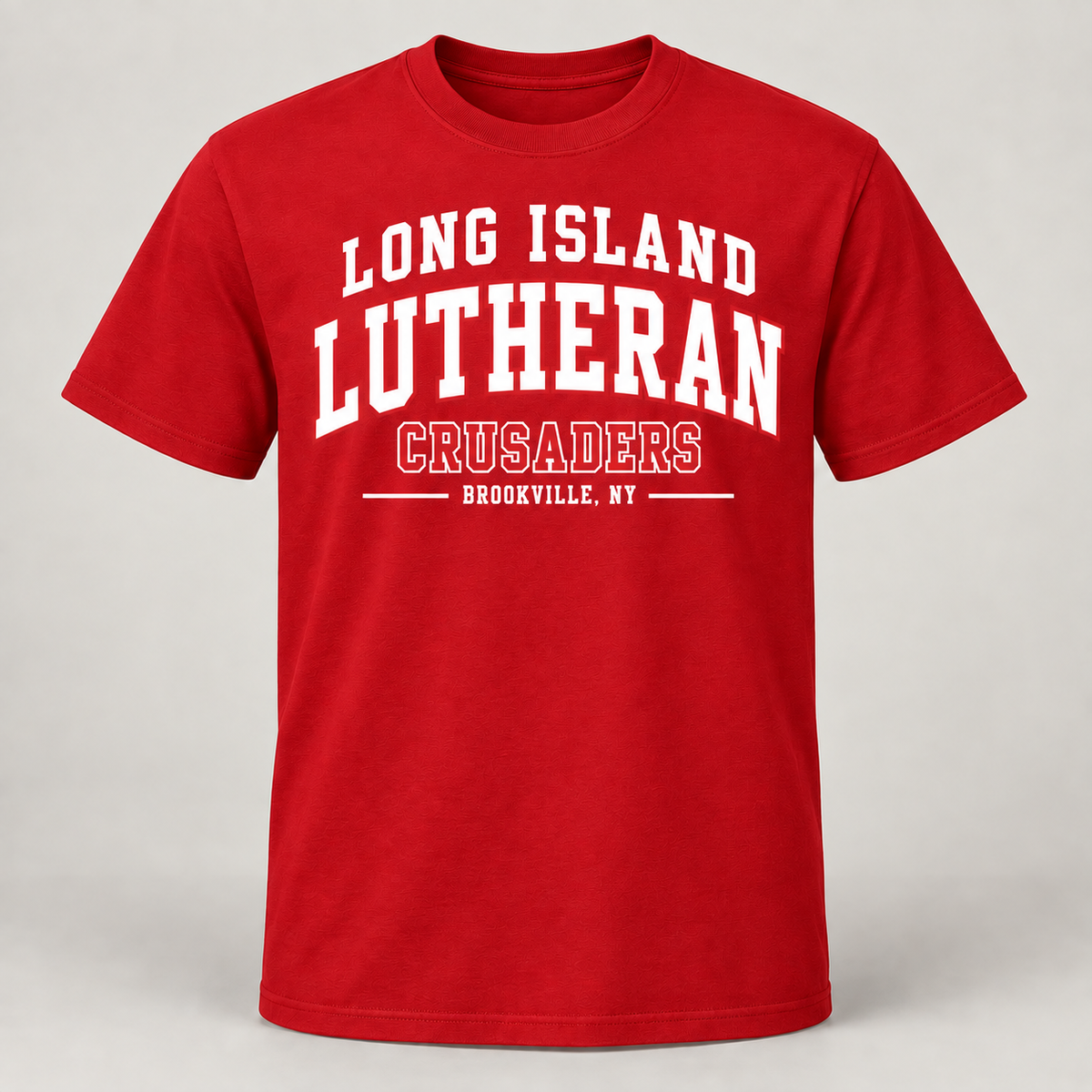 Long Island Lutheran Crusaders Collegiate T-Shirt, Red, collegiate front print