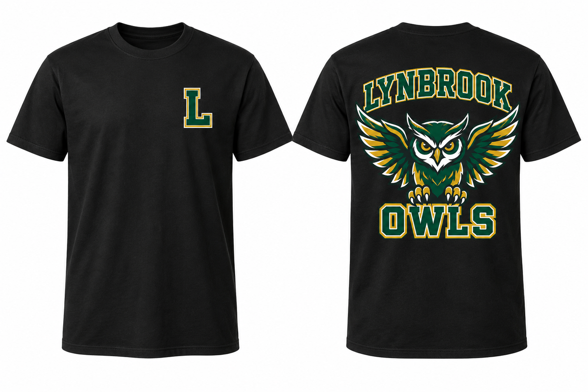 LYNBROOK OWLS black tee front and back