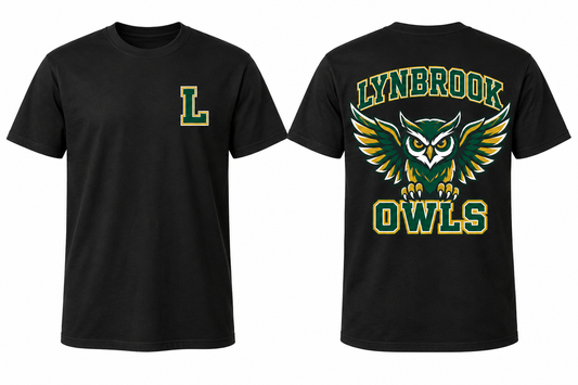 LYNBROOK OWLS black tee front and back