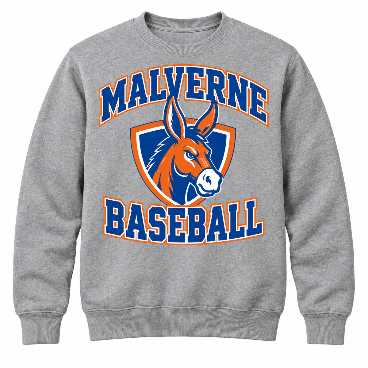 Malverne Baseball Crest Crewneck in Heather Gray
