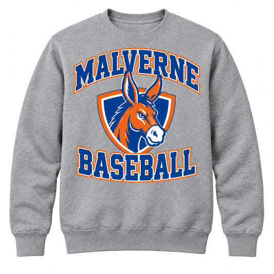 Malverne Baseball Crest Crewneck in Heather Gray