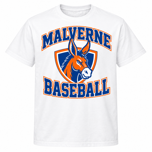 Malverne Baseball Varsity Tee in White