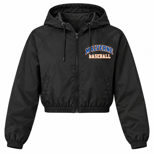 Malverne Baseball Women's Crop Windbreaker in Black