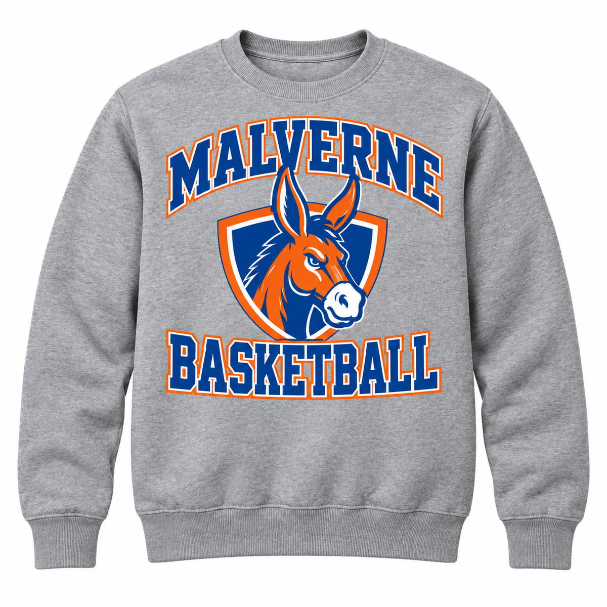 Malverne Basketball Crest Crewneck in Heather Gray