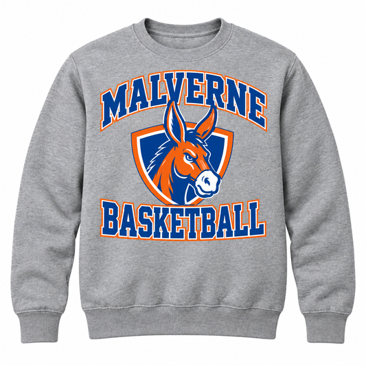 Malverne Basketball Crest Crewneck in Heather Gray