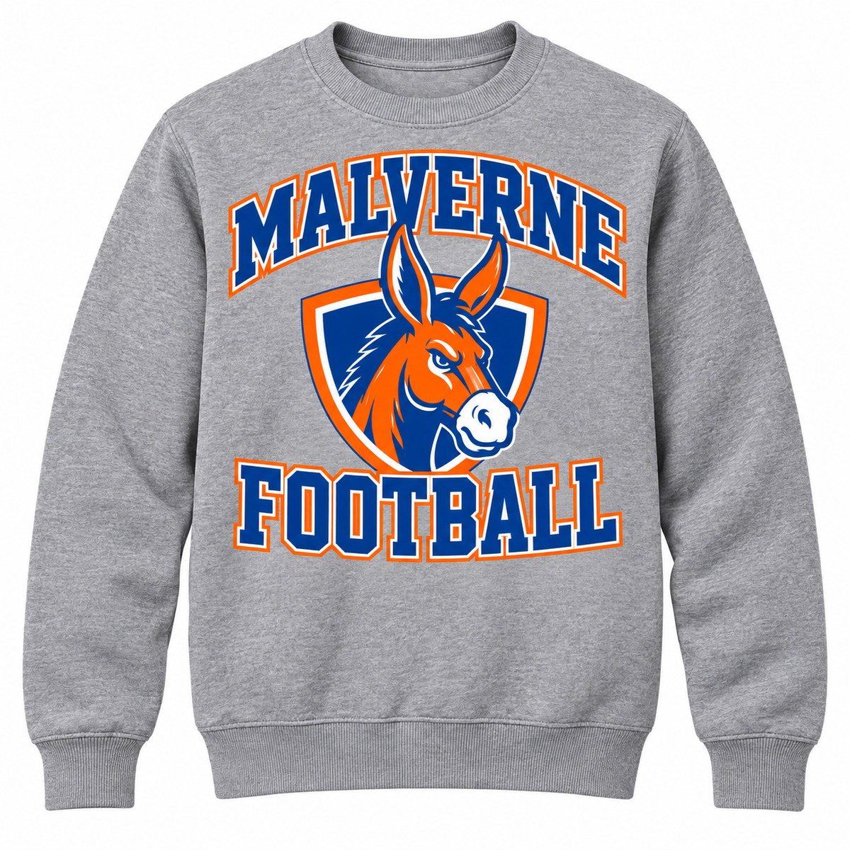 Malverne Football Crest Crewneck in Heather Gray