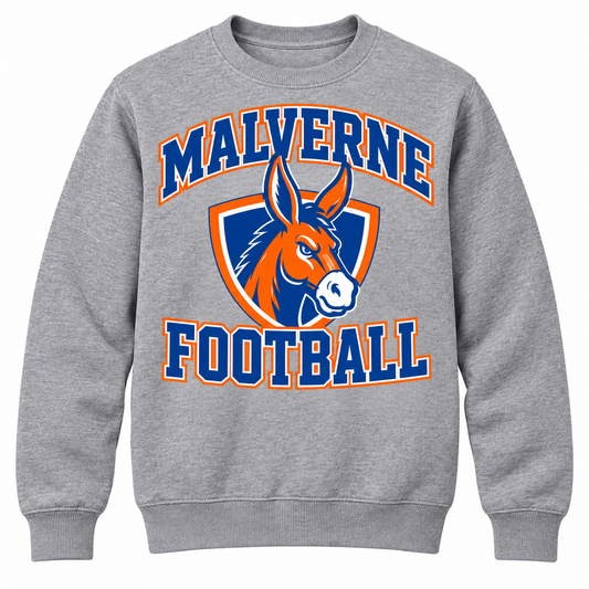Malverne Football Crest Crewneck in Heather Gray