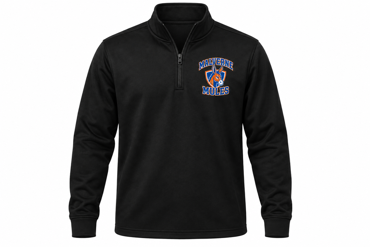 Malverne Mules Adult Quarter Zip Pullover in Black with collegiate mule crest