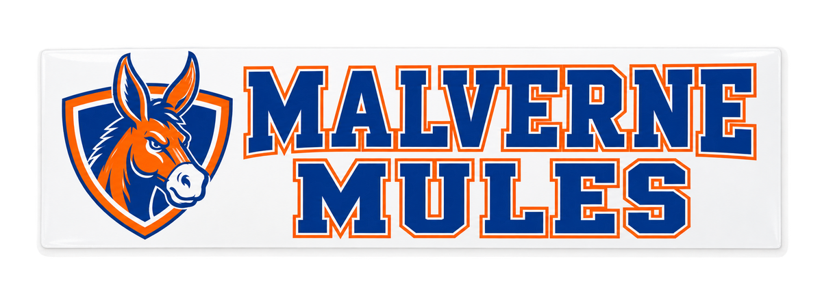 Malverne Mules Bumper Sticker in Full Color with collegiate mule crest