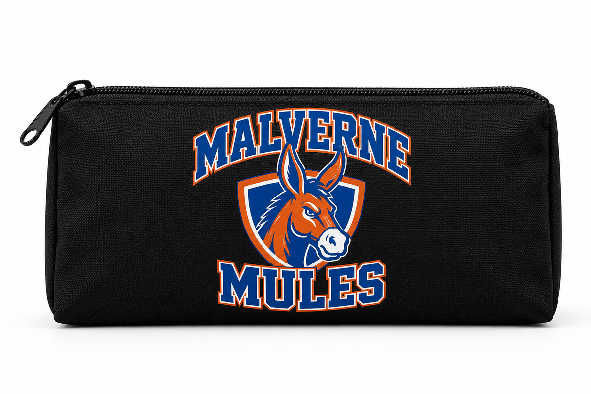 Malverne Mules Crest Pencil Pouch in Black with collegiate mule crest