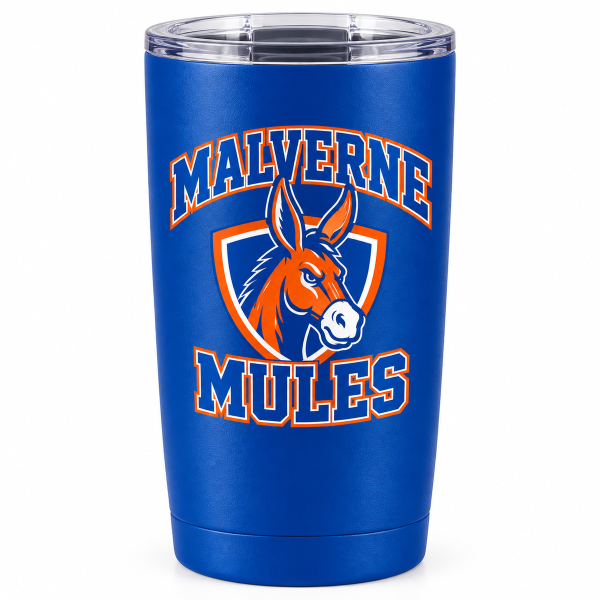 Malverne Mules Crest Tumbler in Royal Blue with collegiate mule crest