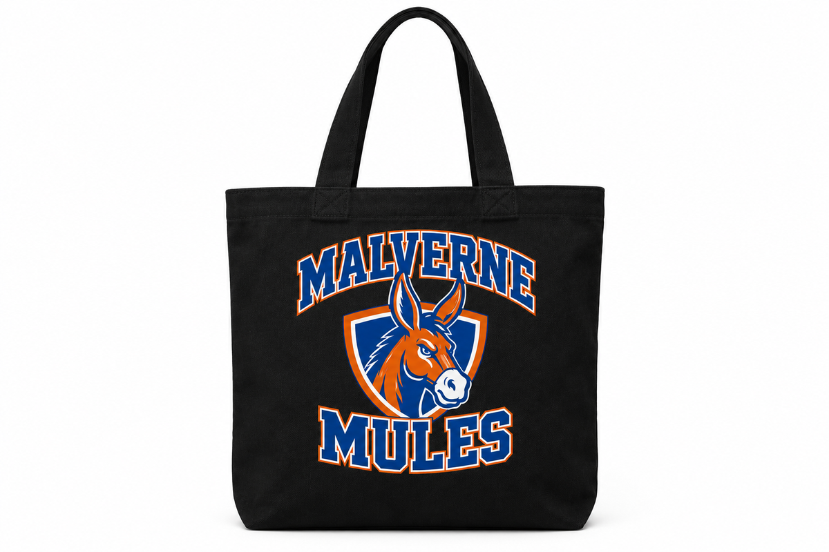 Malverne Mules Everyday Tote Bag in Black with collegiate mule crest
