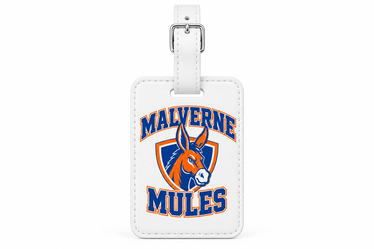 Malverne Mules Mule Crest Luggage Tag in White with collegiate mule crest