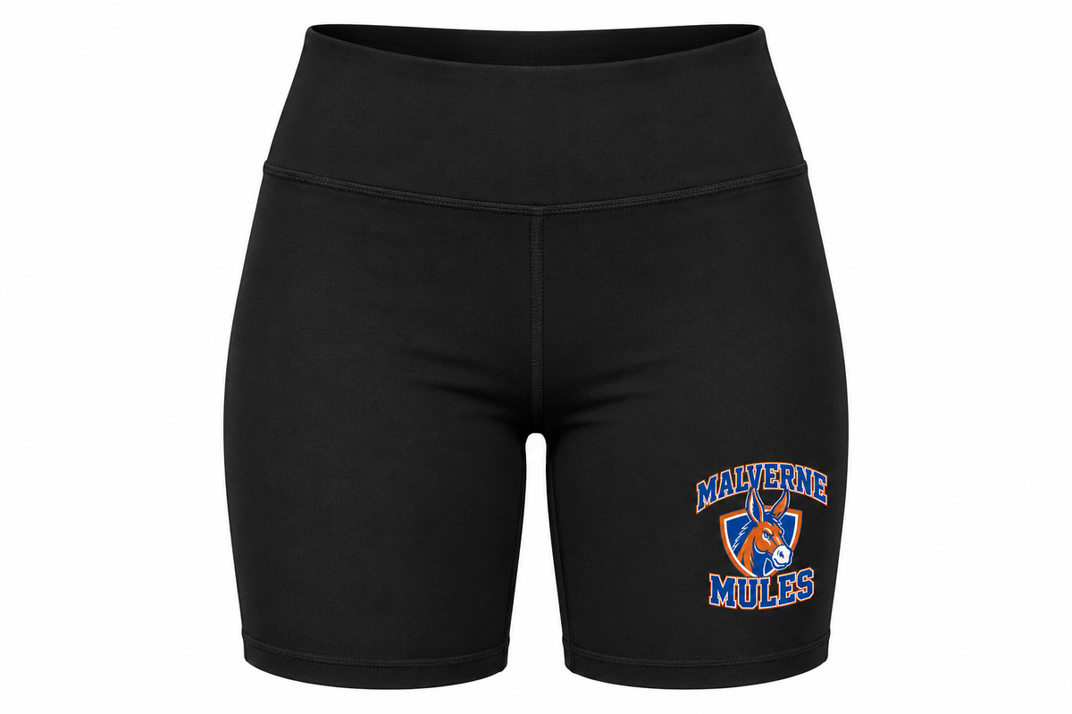 Malverne Mules Women's Fitted Bike Shorts in Black with collegiate mule crest