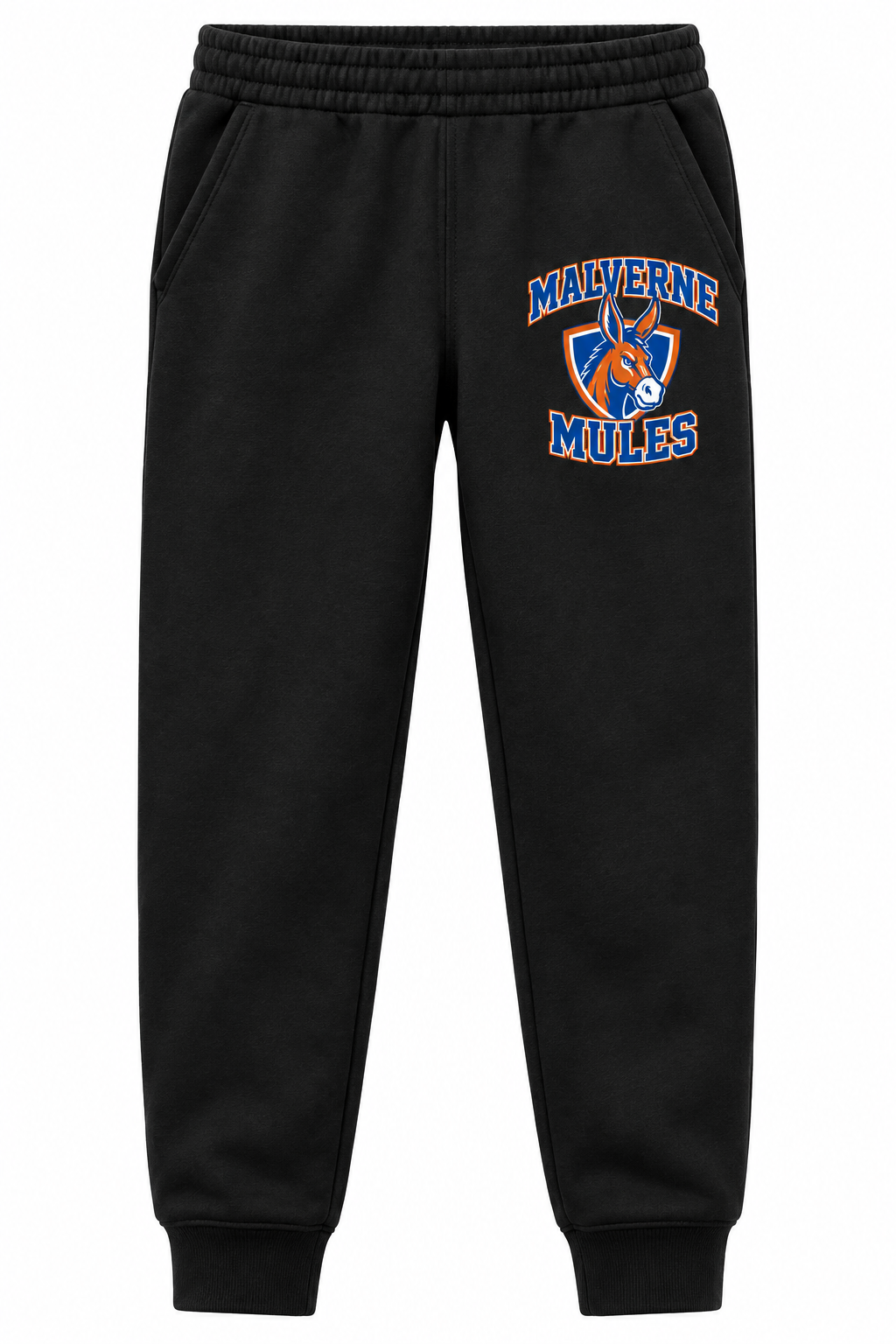 Malverne Mules Youth Joggers in Black with collegiate mule crest