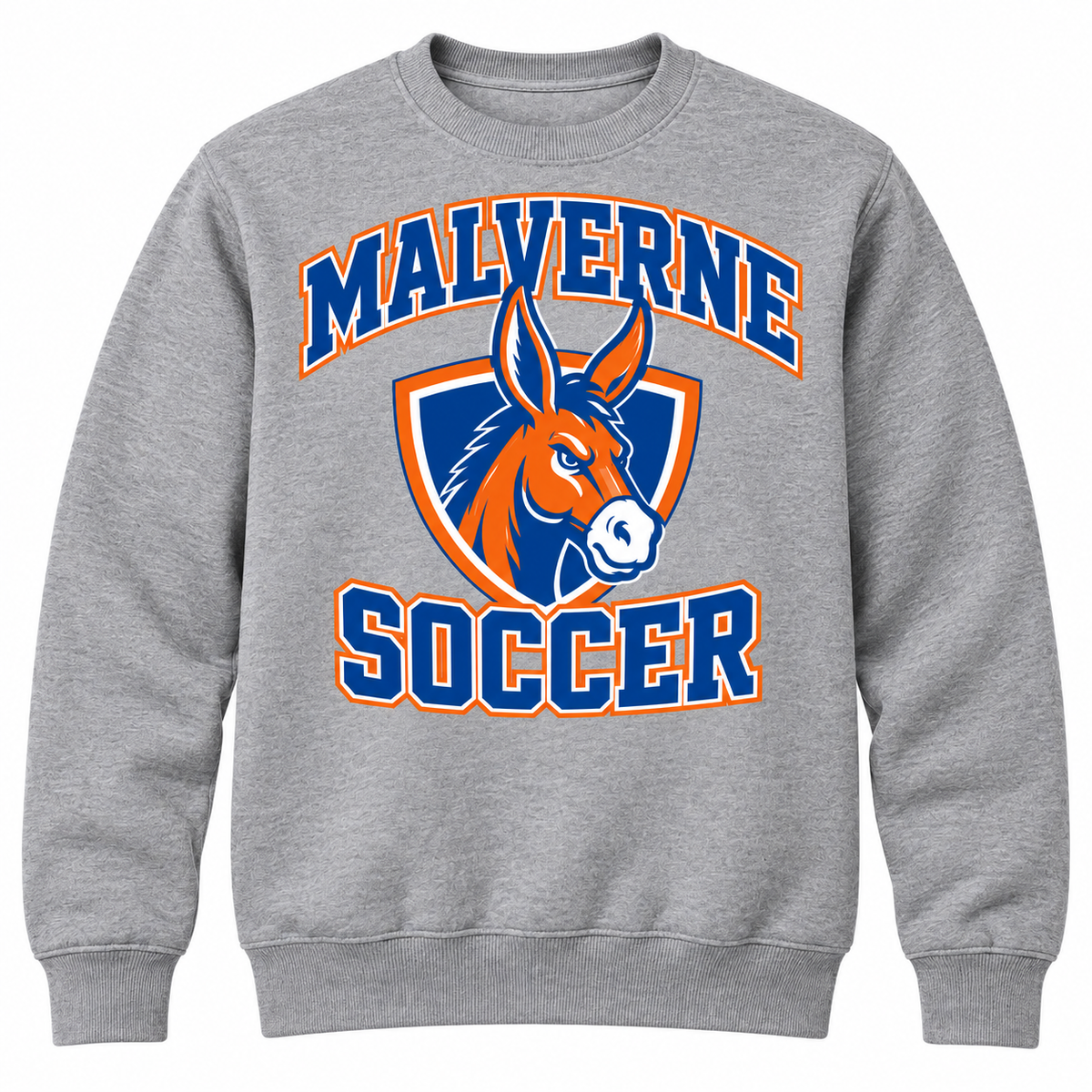 Malverne Soccer Crest Crewneck in Heather Gray